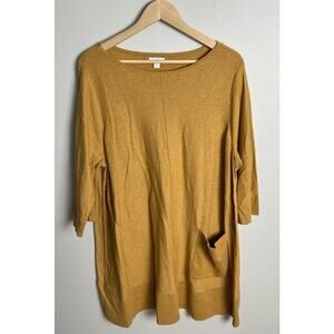 J. Jill Mustard Yellow Tunic Top Size XL 3/4 Sleeve Relaxed Fit Pockets Women’s